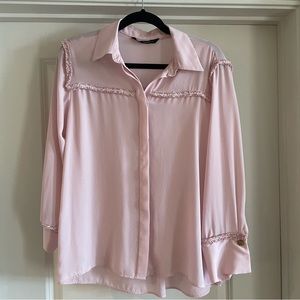 Zara Blouse Sheer Pink w/ Fabric Accents & Gold Colored Hardware (Size S)